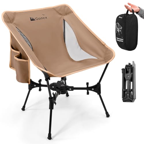 Gonex Portable Camping Chair, The 5th Gen Ultralight Compact Backpacking Foldable Lightweight Folding Chair for Outdoor Camp Hiking Beach Picnic Concert, Supports 330lbs (Khaki, 1 PCS)