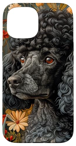 Black Poodle Cottagecore Botanical Flowers Graphic Case for iPhone 15
