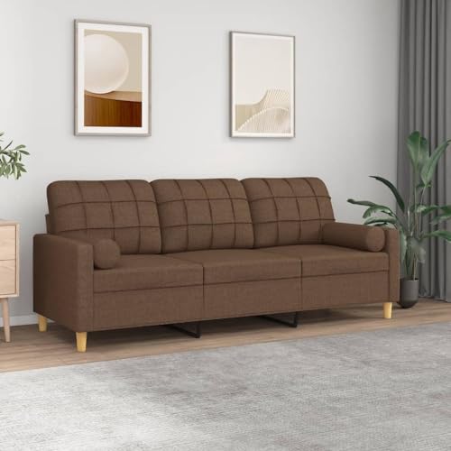 Solivagant Canapé 3 Places avec oreillers décoratifs Marron 180 cm Tissu,(29.8 KG)-0793