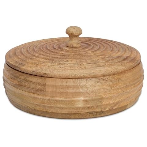 Indian Kitchen Roti Holder Box Pancake Keeper Serveware Hot Pot Casserole Dish With Lid Home Kitchen Dining Decor, Natural Brown, 9 x 3 Inches Cover