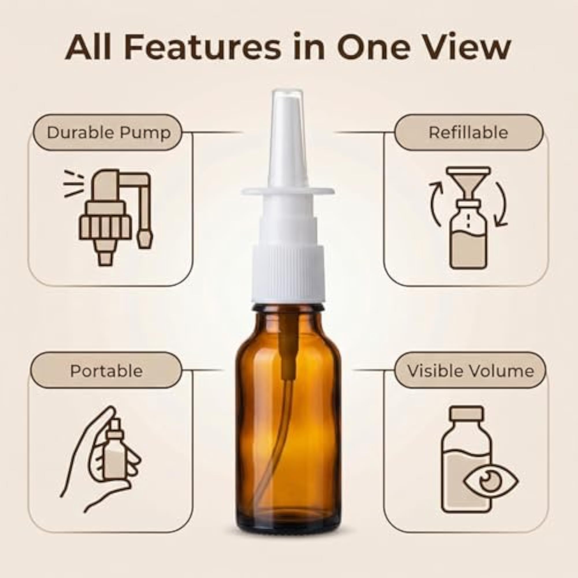 5ML Empty Brown Glass Sprayer Nasal Bottle, 6PCS