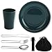 Evanda Ustensiles de Cuisine de Camping 5 pièces, Tasse légère réutilisable, Assiette et Couverts en Acier Inoxydable avec Sac Noir, pour Le Camping 1 Personne, Lavable au Lave-Vaisselle