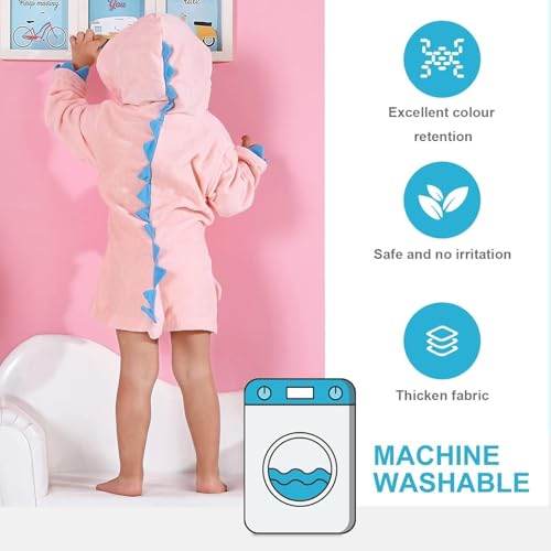 Image of MICHLEY Girls Boys Robe Cotton Towel Baby Dinosaur Style Hooded Bathrobe | Animal toddler Sleep, No Fluorescent Agent, 0-8T, 100% Cotton, Machine Wash