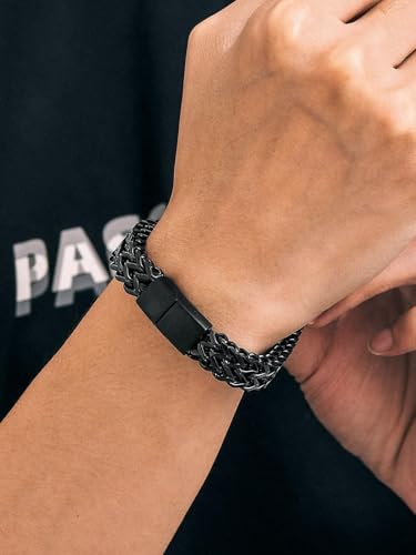 Richsteel Bracelets for Men 6mm/10mm/12mm Width Stainless Steel With Sturdy Clasp Franco Curb Chain Mens Bracelet 7.4/8.2/9 Inches Length3