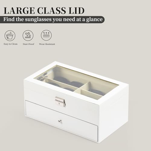 AUTOARK Leather 12 Piece Eyeglasses Storage and Sunglass Glasses Display Drawer Lockable Case Organizer,White,AW-053