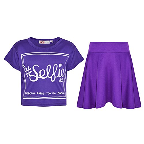 Top cropped Selfie imprimé et jupe évasée stretch pour enfant