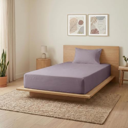 Image of Blue Dahlia 100% Cotton, Single Bedsheet (60 inch x 90 inch) +1 Pillow Cover, Percale Weave, 200TC Solid Premium Bedsheet, Colour: Lilac