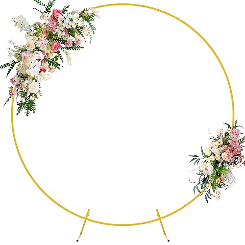 Image of Wokceer Round Backdrop Stand 6.6FT Gold Metal Circle Balloon Arch Frame | Metal Circle Backdrop Stand Gold Round Arch for Wedding Birthday Party Bridal Baby Shower Anniversary Event Ceremony