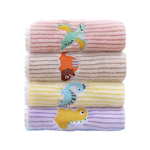 4 toallas suaves para niños con bordado, toalla facial multicolor para niños, algodón para lavar la cara del bebé, toallas de mano, lindos dinosaurios, 25 x 50 cm