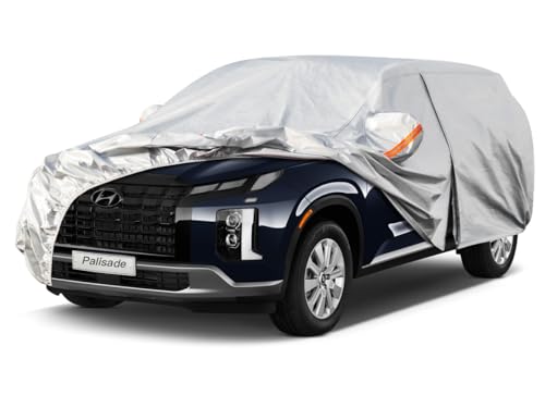 Image of Kayme 6 Layers SUV Car Cover Custom Fit for Hyundai Palisade (2019-2025) Waterproof All Weather for Automobiles, Outdoor Full Cover Rain Sun UV Protection.Silver
