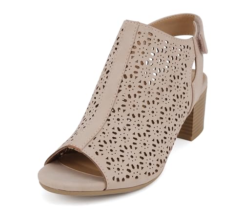 Image of CITYCLASSIFIED inchElect inch ~ Women's Peep Toe Laser Cut Geometric Caged Slingback Ankle Strap Low Stacked Heel Ankle Bootie