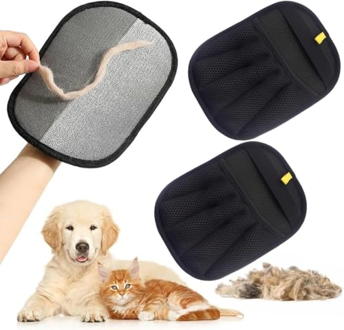 LeeUBestlife - 2 Packs Electrostatic Pet Hair Remover Glove for Dogs and Cats, Reusable Brush Pet Hair Removal Glove for Furniture, Car Interiors, Bedding & Clothing (Black)