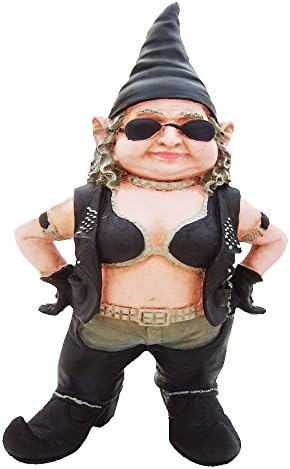 Nowaday Gnomes - "Biker Babe The Biker Gnome in Leather Motorcycle Riding Gear Home & Garden Figurine 8.5" H