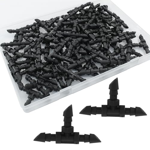 LifCratms 60 Pieces Drip Irrigation Tee Fittings, Barbed Tee Connectors for 1/4 Inch Irrigation...