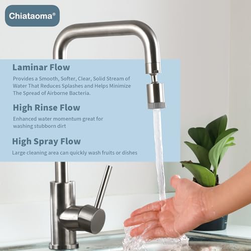 Image of Rotating Faucet Nozzle,360 Swivel Kitchen Faucet Aerator Splash-Proof, 3-Flow Sprayer Female Bathroom Faucet Attachment,Faucet Attachment for Kitchen Sink,Faucet Aerator Sprayer Brushed Nickel