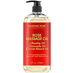Majestic Pure Rose Massage Oil – Hydrating, Calming, Warming, Relaxing & Rejuvenating Body Oil – Premium Grade, Made with Natural Oils – Skin Care for Men and Women – Made in USA – 8 fl oz