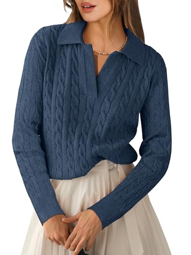 ANRABESS Womens Cable Knit Sweaters Long Sleeve V...