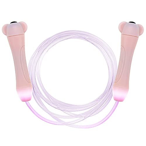 Aclorol Adjustable Jump Rope Glowing Skipping Ropes for Kids Women Adults Exercise Fitness LED Light Up Jump Rope for Working Out Silicone Handles Fast Speed Luminous Jump Rope with 4 batteries Pink