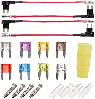 BOJACK 4 szt. Mały bezpiecznik samochodowy Niski prąd wtykowy adapter bezpiecznika płaski adapter bezpiecznika z 8 częściami bezpiecznika (2A / 3A / 5A / 7.5A / 10A / 15A / 20A / 25A)