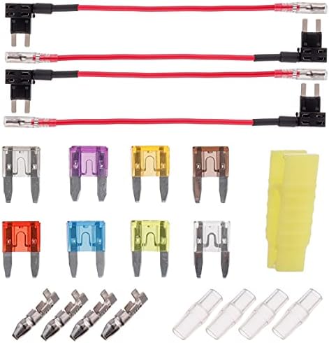 BOJACK 4 szt. Mały bezpiecznik samochodowy Niski prąd wtykowy adapter bezpiecznika płaski adapter bezpiecznika z 8 częściami bezpiecznika (2A / 3A / 5A / 7.5A / 10A / 15A / 20A / 25A)