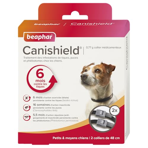 Beaphar - CANISHIELD 0,77 g – Lot de 2 Colliers antiparasitaires pour Petits et Moyens Chiens – Substance Active : Deltaméthrine - Agit Contre Les tiques,...