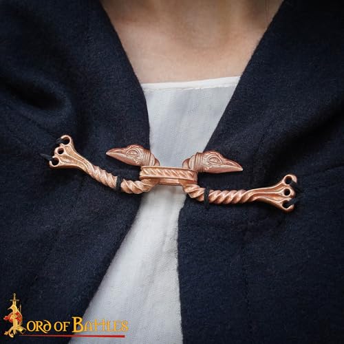 Image of Lord of Battles Medieval Cloak Clasp (Made of Bronze) | Viking Celtic Dragon Design Hook for Cloak Scarf, Shawl | Handmade Cloak Clasp Lost-Wax Cast Bronze