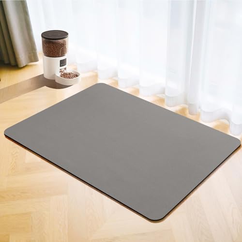 Tappetino Ciotola Cane,Super Assorbenti Tappetino Sottociotola Per Cani,Facile da Pulire Antiscivolo Tappetino Ciotole Gatto (Grigio, 30x50cm)
