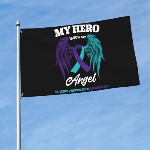 Resistente A La Decoloración Uv Bandera De Terraza Concientización Sobre La Prevención Del Suicidio De Angel Bandera Del Patio Color Vivo Bandera De Jardín Para Coche, Césped, Casa, 3X5 Ft