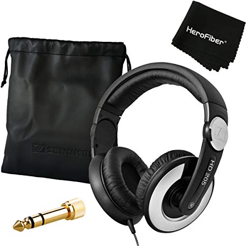 Sennheiser DJ Studio Over-Ear Headphones with Rotatable Ear Cup, HD 205 II (Black) + 1/4 Plug Adapter + Protective Pouch + HeroFiber® Ultra Gentle Cleaning Cloth for Sennheiser Headphones