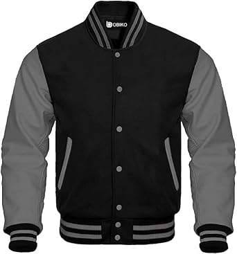 obiko trading Mens Fashion Varsity Jacket letterman baseball jacket with long sleeve banded collar Causal Slim Bomber Jackets