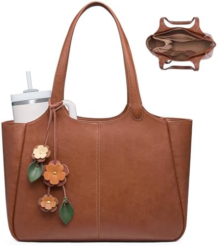 LOVEVOOK Tote Bag for Women, Leather Vintage Work Bag with 40oz C...