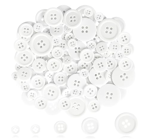 ilauke 100 pcs White Buttons for Crafts 0.39-0.98 in Small Buttons for Sewing 5 Sizes Mixed Round Sewing Button for Clothes Suitable for DIY Crafts Coats Shirts Pants Shorts
