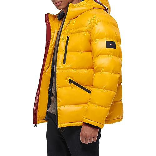 Image of Tommy Hilfiger Mens Tommy Hilfiger Men's Shiny Midweight Logo Puffer