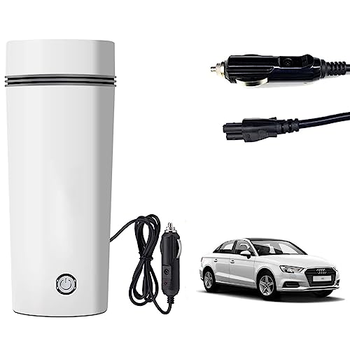 Image of Oshotto 12V Portable Electric Water Bottle for Hot Water Tea Coffee Kettle Mug Multipurpose Food Grade Fast Boil Auto Shut-off For Travel Camping, Road Trip Compatible with Audi A3 (350ml) - White