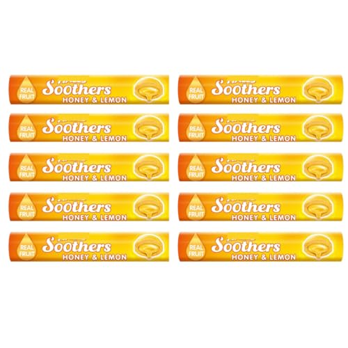 Image of Soothers Honey & Lemon 10 x 45g Bars - Sore Throat Relief Lozenges Multipack Cough Candy - with Refreshing Liquid Centre Made with Real Fruit Juice & Honey – Bulk Bundle