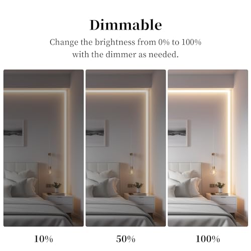 Image of iNextStation 16.4FT 3000K Warm White COB LED Strip Lights DC12V with Plug | High Light 1600 LEDs CRI 93+ LED Tape Light, 0.98Ich Cuttable Strip Lights, LED Lights for TV Backlight, Bedroom, Party Decor