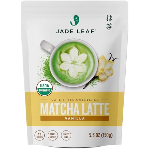 Jade Leaf Matcha Organic Vanilla Matcha Latte Mix - Lightly Sweet Japanese Matcha Green Tea Powder with Organic Cane Sugar for Café Style Blend, 5.3 Ounce / 150g (Pack of 1)