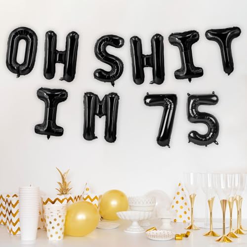 Image of Oh I'm 75! Latex Balloons 16 Inch Black Hallo Seventy Five Cheers to 75 Years Old Theme Decor for Man Woman Happy 75th Birthday Party Photo Studio Prop Flag Decorations Favors Supplies