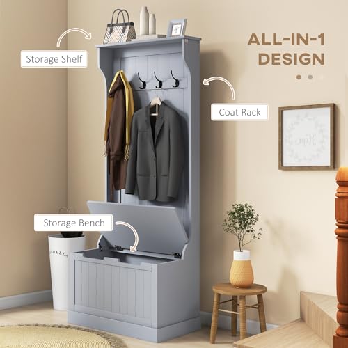 image for HOMCOM 3-In-1 Hall Tree with Shoe Storage, Standing Coat Rack with Sho