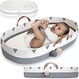 Vesta Baby Woven Cotton Rope Moses Changing Basket Set - Nursery Dresser Table Topper with Soft Foam Pad & 2 Natural Bamboo Waterproof Covers for Easy Diaper Change - Neutral Boho Gray & Beige Décor