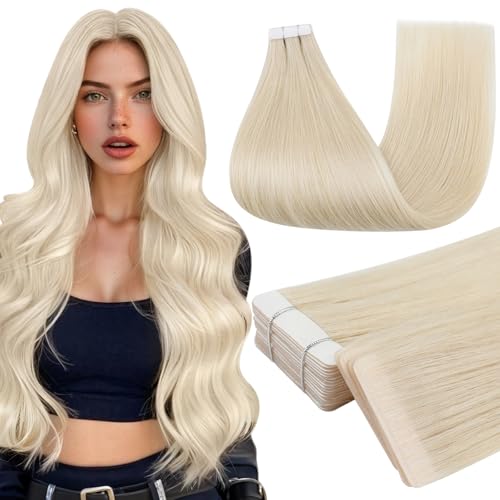 Full Shine Invisi Edge Injected Tape in Hair Extensions Human Hair Color 1000 White Blonde 16Inch Human Hair Tape in Extensions 20Pcs 40Grams Hair Extensions Tape inS for Women Chic Makeover