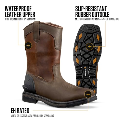 Image of Carhartt Men's Montana 11 inch Wellington Work Boots - Waterproof & Water-Resistant, Steel Toe & Soft Toe, Pull-On Square Toe