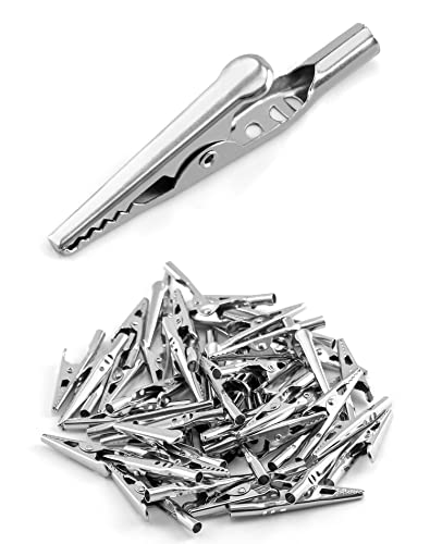QWORK® 50 Pezzi Morsetti Coccodrillo in Metallo, Clip Coccodrillo Elettronica per Test Elettrici Lavoro, Lunghezza 50 mm