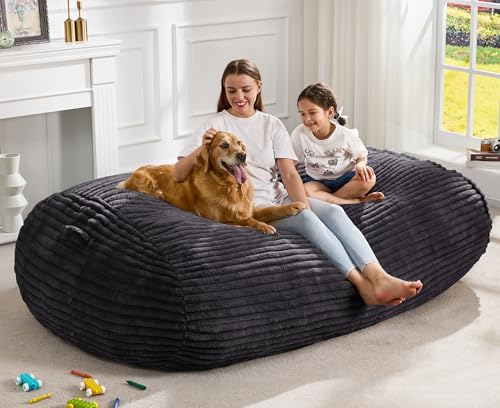 Image of Hobestluk 6FT Bean Bag Chairs Adult Bean Bag with Portable Handle Comfy Large Bean Bag Lounge Chair with Removable Cover for Living Room Bedroom (Stripe Dark Grey, 6FT)