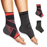 NEXEFLEX Tobilleras Deportivas De Compresión, Pack De 2 Roja Y Negra, Tobillera Estabilizadora Para Esguinces, Tobillera Para Esguince y Tendón de Aquiles, Ankle Brace (X-Large)