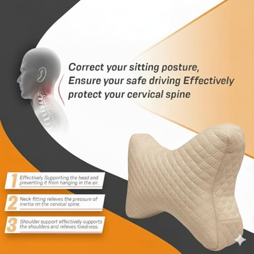 Image of Car Neck Rest Pillow Ultrasoft Pillow for Comfortable Car Rides |Headrest Pillow Pack of 2 | Memory Foam| Best for Long & Short Travel |Memory Foam Car Seat Head Rest Pillow for Neck Beige