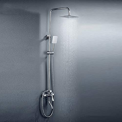 Modern Quadrat Duschset, Bad An Der Wand Montiert Duschsystem MessingköRper Rostfreier Stahl Duschhahn, Chrom