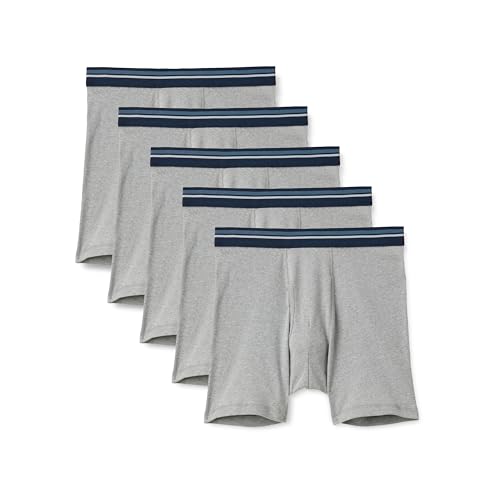 Amazon Essentials Herren Atmungsaktive Boxershorts aus Baumwolle ohne Etikett 5er-Pack Hellgrau Meliert XL