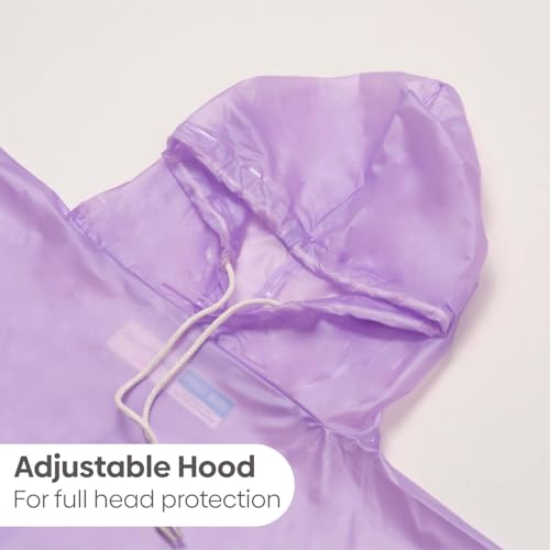 Image of haus & kinder Kids Raincoat with Hood - Waterproof PVC, Free Size, Lilac Poncho with Pockets 1 Pc