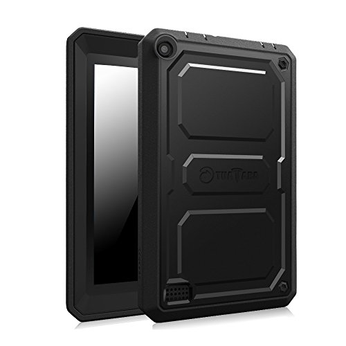 Fintie Impact Resistant Case for Amazon Fire (Previous Generation - 5th) 2015 release - [CaseBot Tuatara] Rugged Unibody Hybrid Full Protective Bumper Cover with Built-in Screen Protector, Black